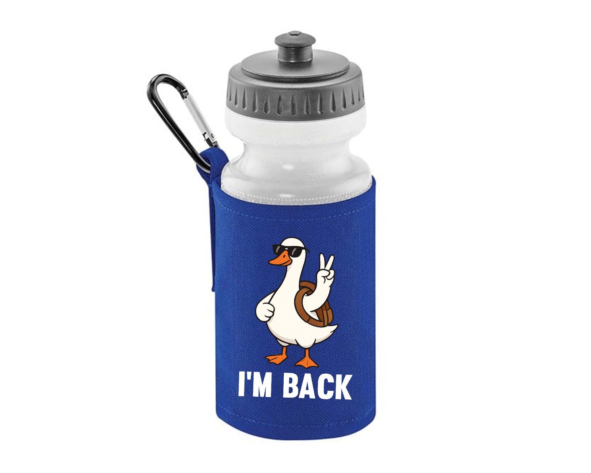 Back To School Water Bottle, Funny Duck Printed I’m Back, 600D Polyester Soft Water Bottle, BPA-Free, Gift for Students Or Teachers M8482