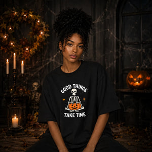 Meditating skeleton quote funny Halloween Oversized T-Shirt