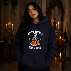Meditating yoga skeleton pumpkin Halloween Unisex Hoodie