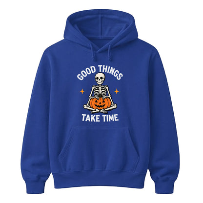 Meditating yoga skeleton pumpkin Halloween Unisex Hoodie