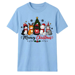 Meowy Festive Kittens Tree Graphic Christmas Unisex T-Shirt