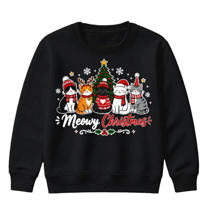 Meowy Kittens Festive Tree Graphic Christmas Kids Sweatshirt