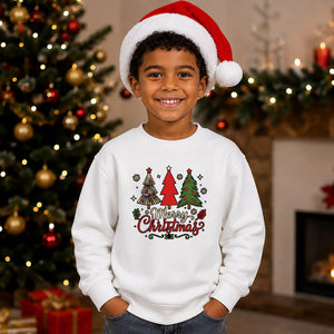 Merry Christmas Three Trees Art Christmas Kids Sweatshirt
