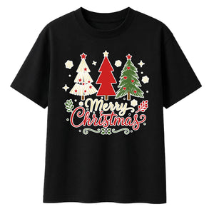 Merry Festive Three Trees Print Christmas Oversized T-Shirt