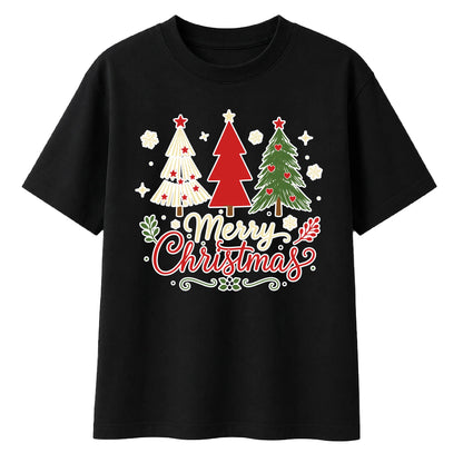 Merry Festive Three Trees Print Christmas Oversized T-Shirt