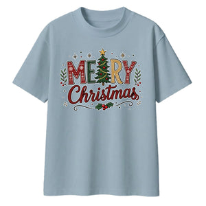 Merry Festive Tree Typography Christmas Oversized T-Shirt