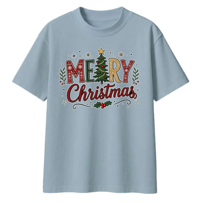 Merry Festive Tree Typography Christmas Oversized T-Shirt