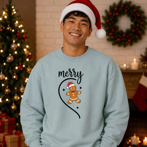 Merry Gingerbread Half Heart Christmas Oversized Sweatshirt