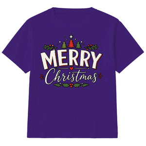 Merry Holly Festive Trees Graphic Christmas Kids T-Shirt