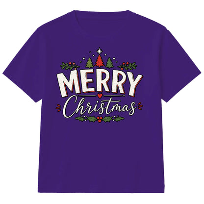 Merry Holly Festive Trees Graphic Christmas Kids T-Shirt