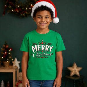 Merry Holly Festive Trees Graphic Christmas Kids T-Shirt