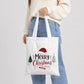Merry Santa Hat Festive Trees Graphic Christmas Tote Bag