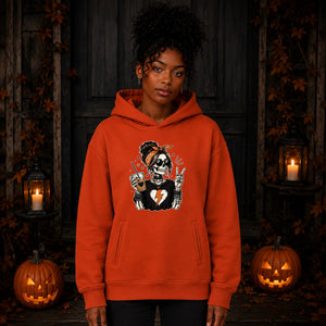 Messy bun iced coffee skeleton Halloween Oversized Hoodie