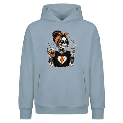 Messy bun iced coffee skeleton Halloween Oversized Hoodie