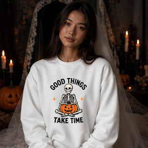 Mindful meditating skeleton yoga Halloween Unisex Sweatshirt