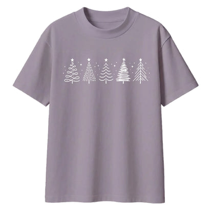 Minimal Line Art Trees Graphic Christmas Oversized T-Shirt