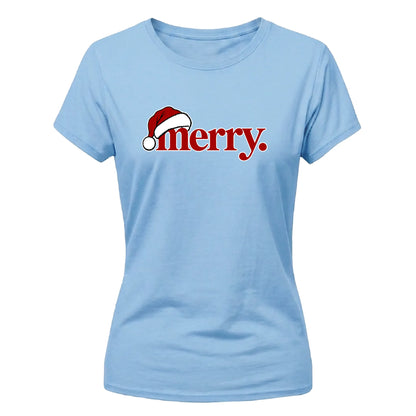 Minimal santa hat merry typography Christmas Ladies T-Shirt