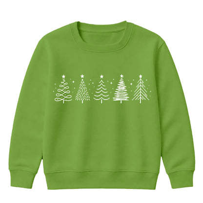 Minimalist Doodle Trees Graphic Christmas Kids Sweatshirt