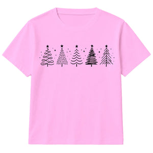 Minimalist Festive Trees Line Art Christmas Kids T-Shirt