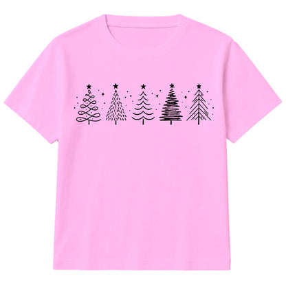 Minimalist Festive Trees Line Art Christmas Kids T-Shirt