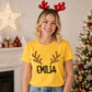 Minimalist Reindeer Antlers Name Christmas Unisex T-Shirt