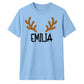Minimalist Reindeer Antlers Name Christmas Unisex T-Shirt