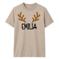 Minimalist Reindeer Antlers Name Christmas Unisex T-Shirt