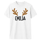 Minimalist Reindeer Antlers Name Christmas Unisex T-Shirt