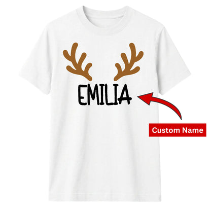 Minimalist Reindeer Antlers Name Christmas Unisex T-Shirt