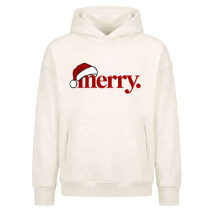 Minimalist santa hat merry text Christmas Oversized Hoodie