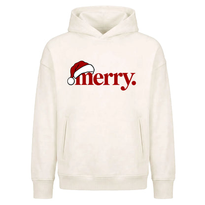 Minimalist santa hat merry text Christmas Oversized Hoodie