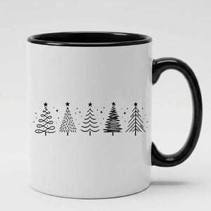 Minimalist tree doodle art ceramic hot drink christmas mug