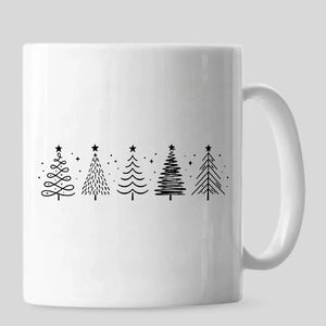 Minimalist tree doodle art ceramic hot drink christmas mug