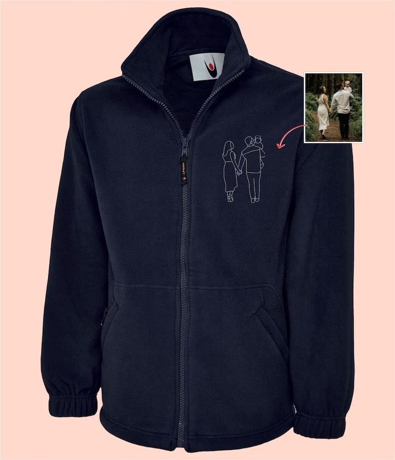 Embroidered Photo Custom Fleece, Outline Portrait from Photo Zip Up Fleece Jacket, Comfort Colors Personalised Fleece, Memorial Photo Gift