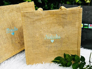 Custom Monogram Jute Tote Bag, Embroidered Bridesmaid Shopping Tote Bag, Minimalist Laminated Tote Bags, Personalised Bridesmaid Party Gift