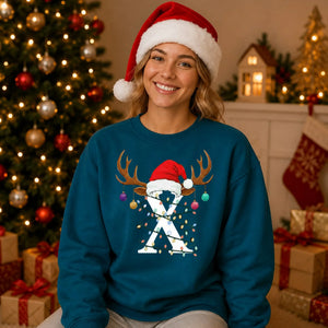 Monogram reindeer lights Christmas Oversized Sweatshirt