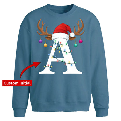 Monogram reindeer lights Christmas Oversized Sweatshirt