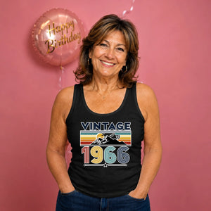 60th Birthday Tank Top Ladies Vintage 1966 Retro Mountain Sunset