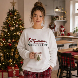 Mummy Believes Santa Graphic Christmas Oversized Sweatshirt