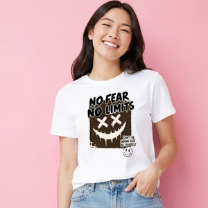 No Fear No Limits Edgy Smile Graphic Ladies T-Shirt