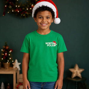 North Pole Santa Claus Chest Print Christmas Kids T-Shirt