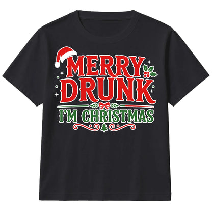 Novelty Merry Drunk Graphic Quote Christmas Kids T-Shirt