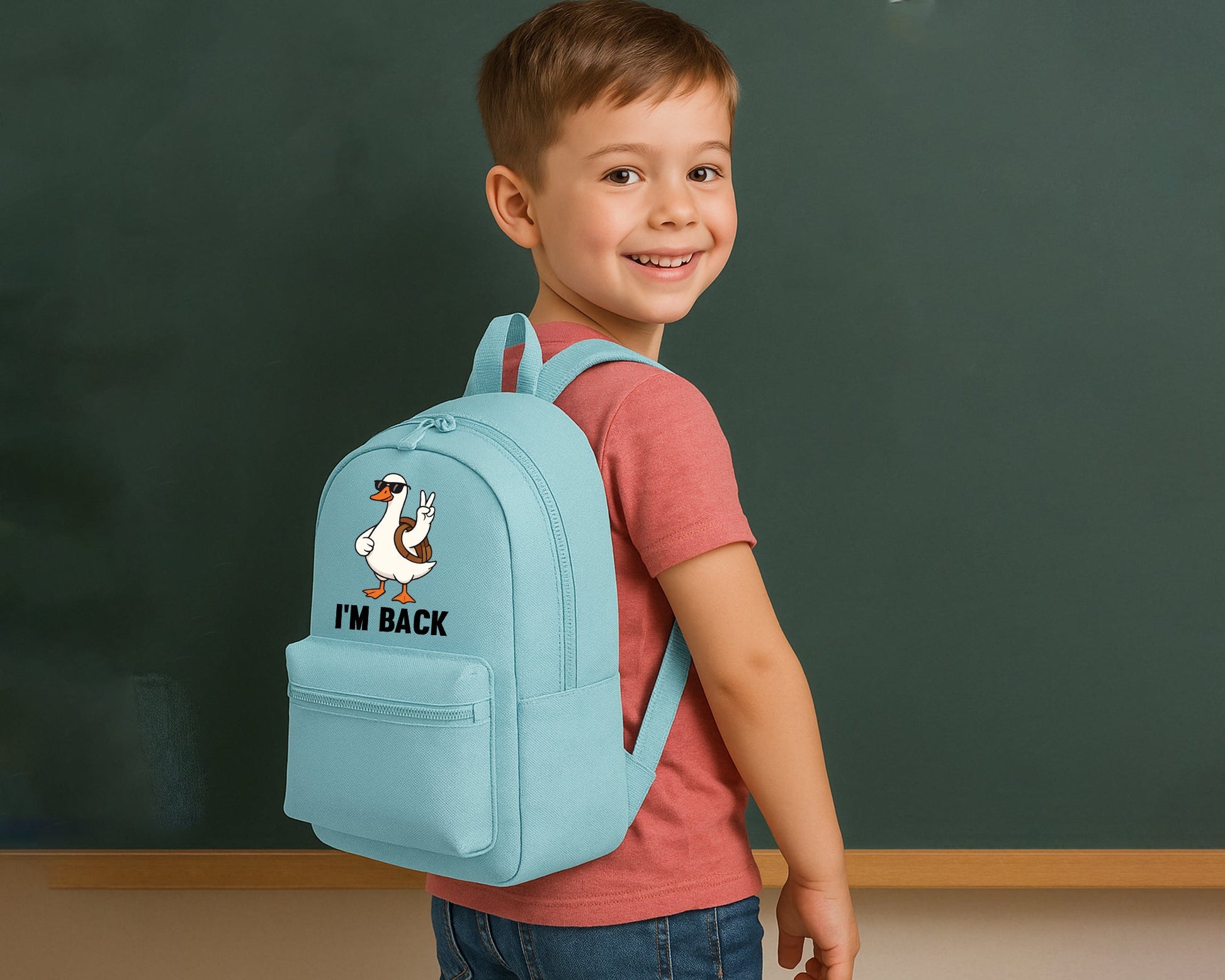 Back To School Kids Backpack, Duck I'm Back Printed Funny Cartoon Design Fashion Bag, Stylish, Lightweight & Ideal For Books, Supplies & Travel M8482