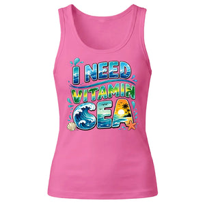 Ocean Waves I Need Vitamin Sea Coastal Graphic Ladies Tank Top