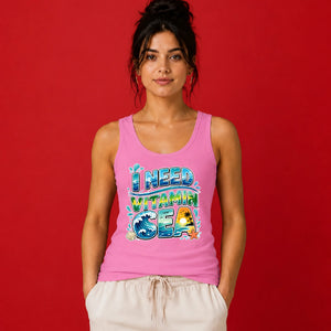 Ocean Waves I Need Vitamin Sea Coastal Graphic Ladies Tank Top