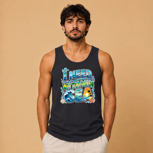 Ocean Waves I Need Vitamin Sea Coastal Graphic Men Tank Top