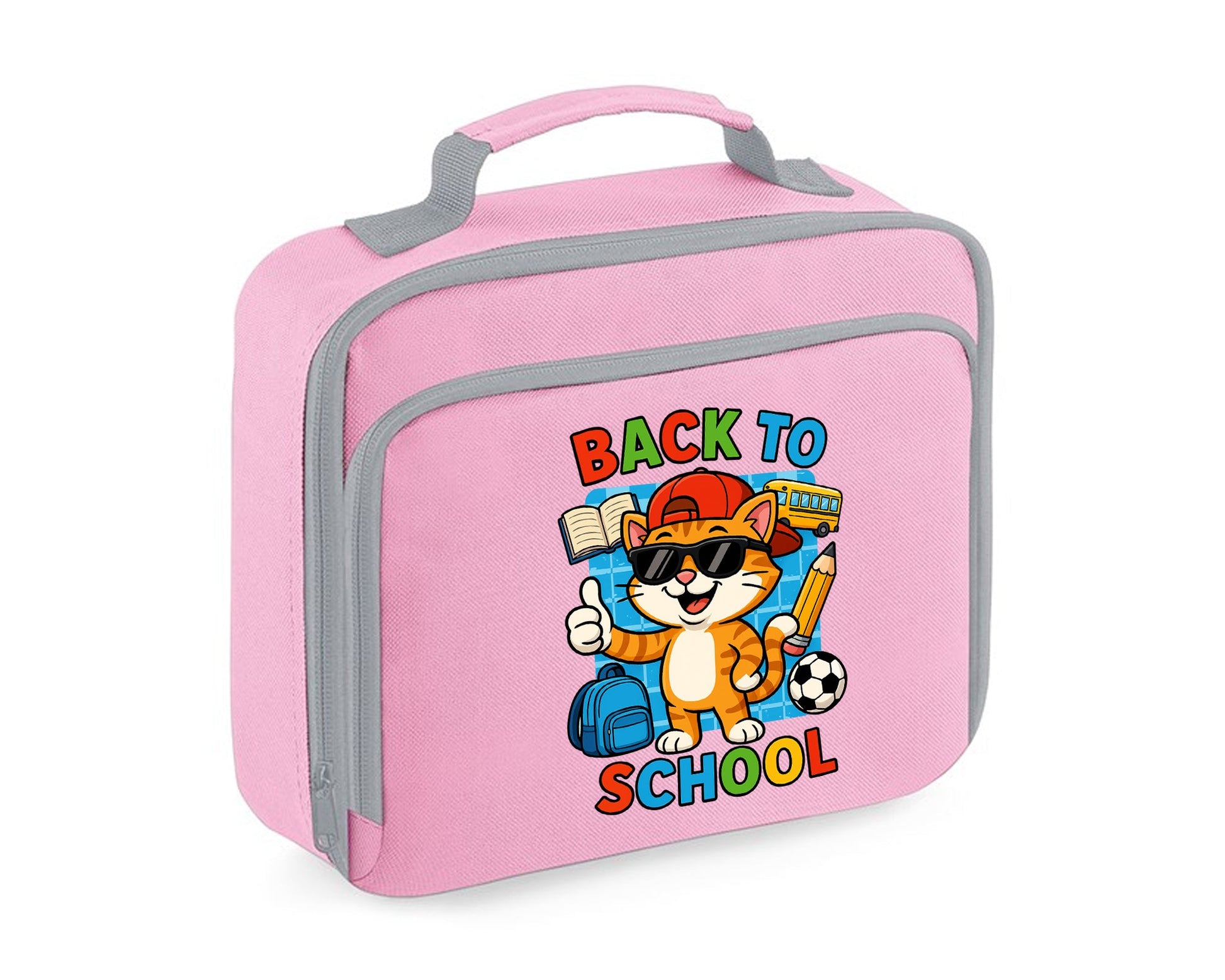 Back To School Lunch Bag, Funny Cute Cat Print For Kids, Students, Or Cat Lovers, Fully Insulated PEVA Lining Cooler Bag M8485