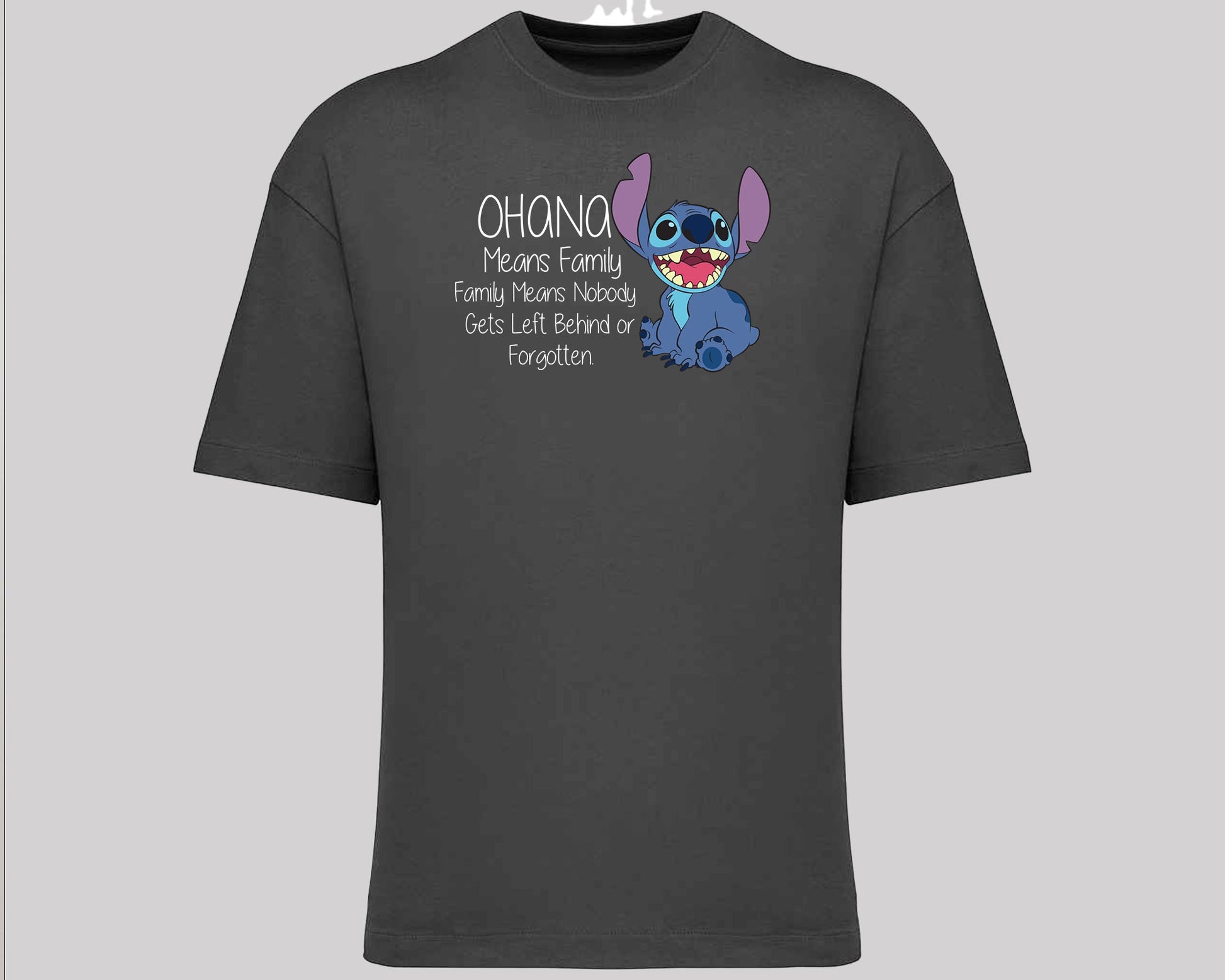 Stitch Oversized T-Shirt, Cute Disney Tee with 'Ohana Means Family' Quote, Oversized Fit for Women & Men, Cool Streetwear M8405