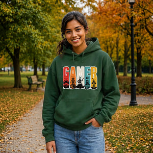 Vintage Retro Stripes Gamer Silhouette Graphic Unisex Hoodie
