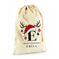 Custom Initial And Name Reindeer Antler Christmas Santa Sack